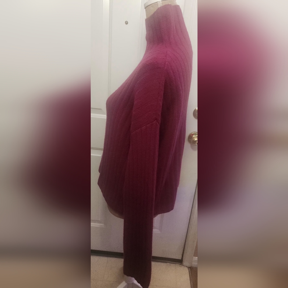 Open Edit Cotton Blend Raspberry Pink Ribbed Sweater Size M - Picture 4 of 7